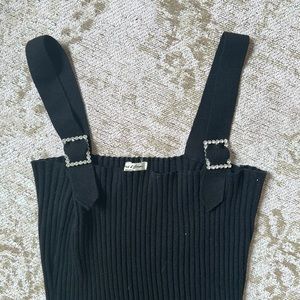 FLASH SALE 🤍 For Love and Lemons Mini Black Ribbed Knit Dress w/ Rhinestones